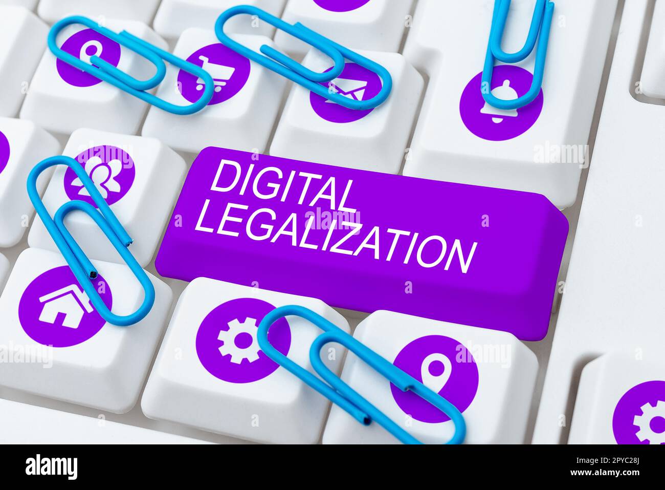 Begrifflicher Titel Digitale Legalisierung. Wort für begleitet von Technologie oder Unterrichtspraxis Stockfoto