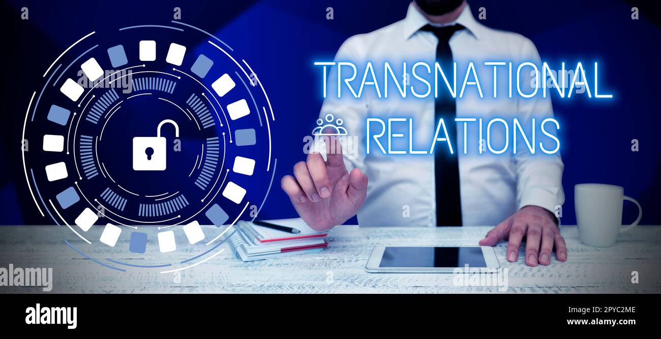 Handgeschriebenes Schild Transnational Relations. Geschäftskonzept International Global Politics Relationship Diplomacy Stockfoto