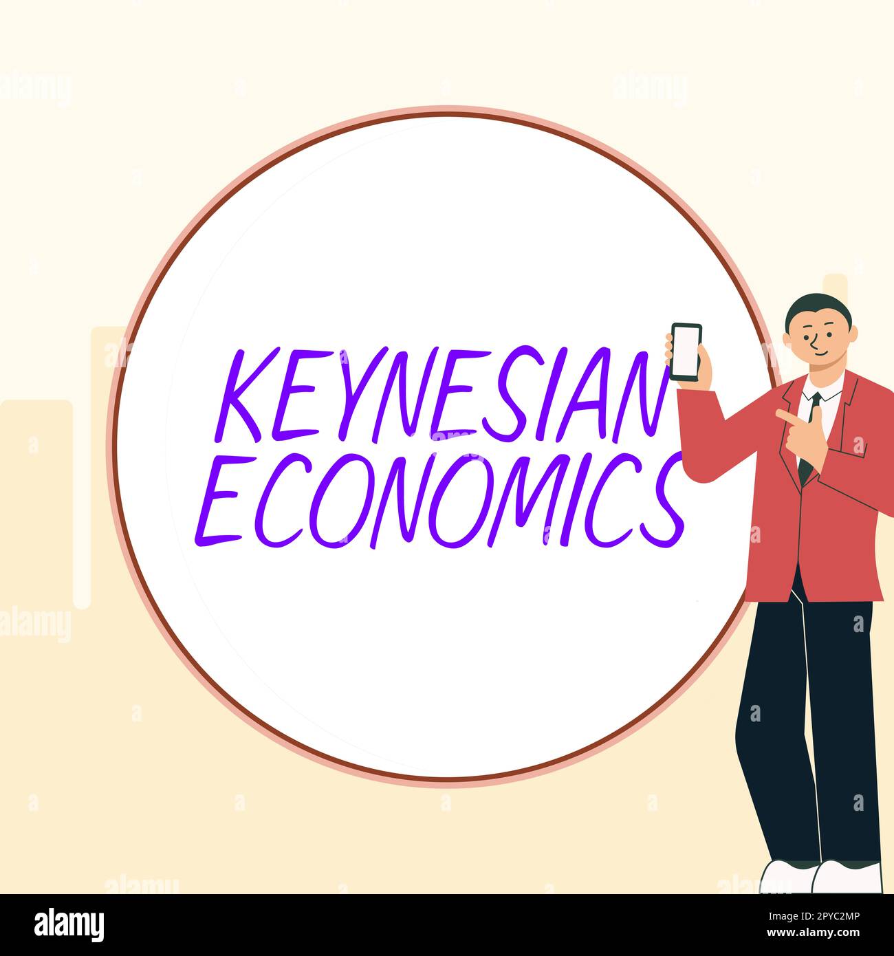 Konzeptionelle Darstellung keynesianischer Ökonomie. Ein Wort über Geld- und Finanzprogramme der Regierung, um die Beschäftigung zu erhöhen Stockfoto