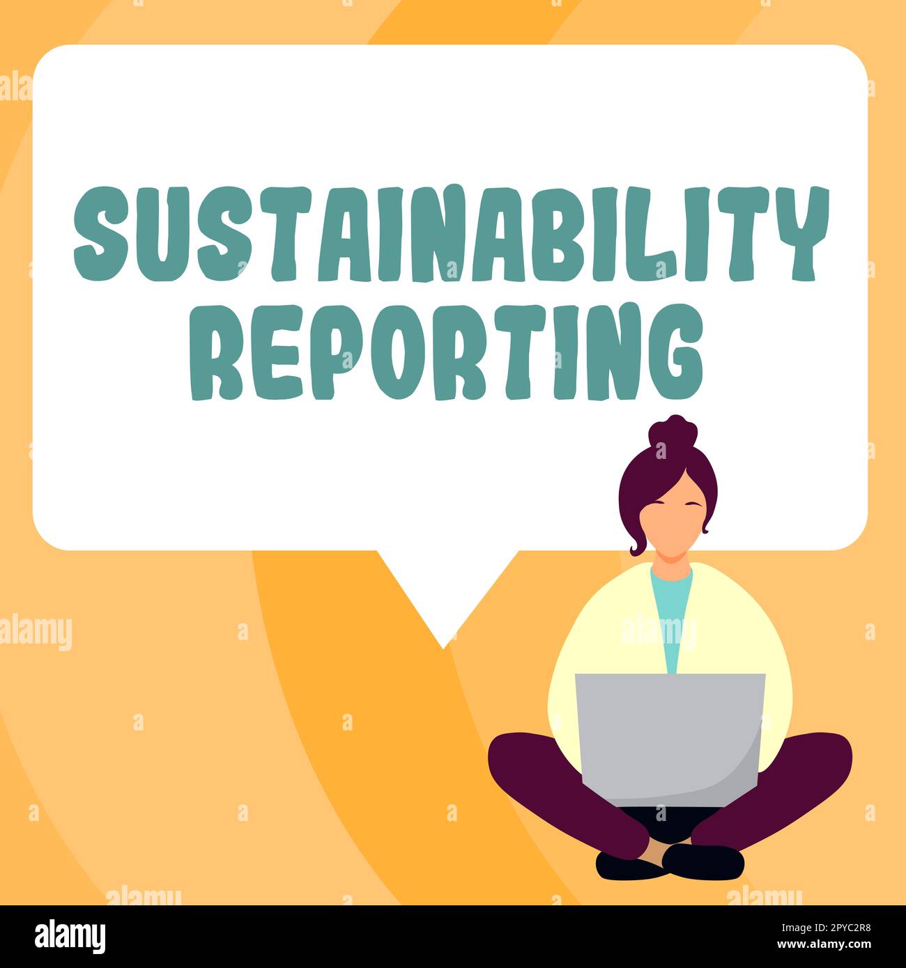 Konzeptionelle Darstellung Sustainability Reporting. Geschäftsüberblick liefert Informationen über die wirtschaftliche Umweltleistung Stockfoto