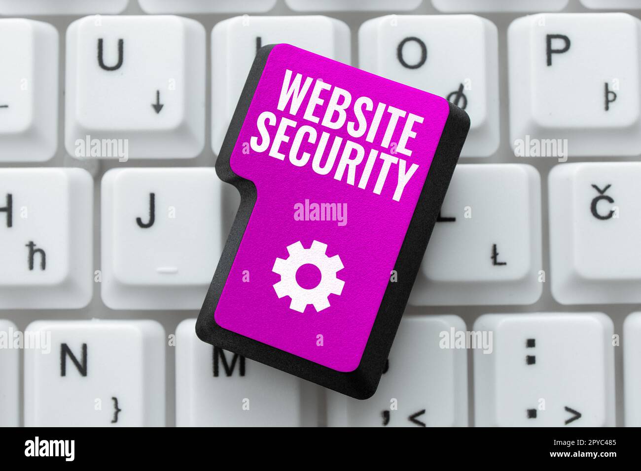 Textzeichen für Website-Sicherheit. Geschäftsansatz kritische Komponente zum Schutz und zur Sicherung von Websites Stockfoto