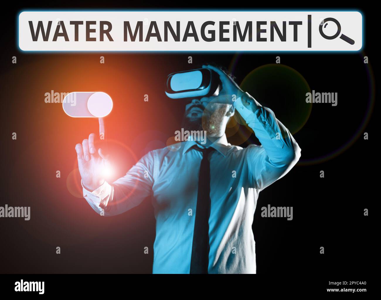 Textzeichen mit Wassermanagement. Ein Wort über die optimale Nutzung der Wasserressourcen im Rahmen einer definierten Wasserpolitik Stockfoto