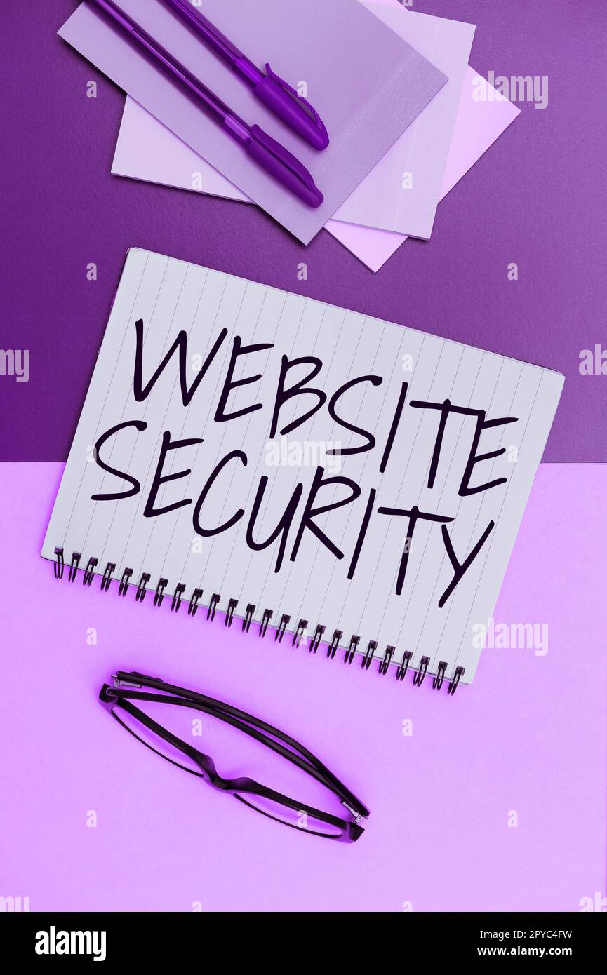 Handschriftliches Schild Website Security. Geschäftsansatz kritische Komponente zum Schutz und zur Sicherung von Websites Stockfoto