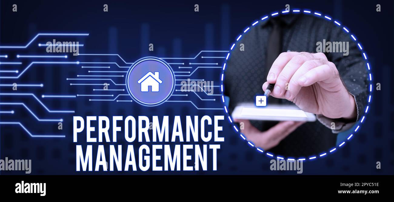 Handgeschriebenes Schild Performance Management. Wort für „Verbesserung der Mitarbeitereffektivität – Gesamtbeitrag“ Stockfoto
