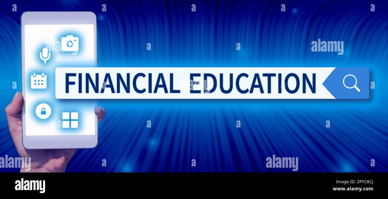 Handgeschriebenes Schild Financial Education. Ein Wort für das Verständnis von Währungsbereichen wie Finanzen und Investitionen Stockfoto