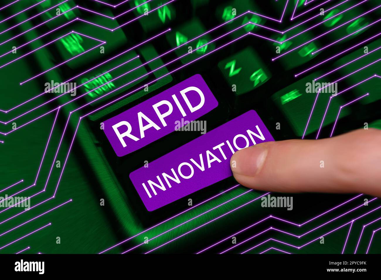 Handgeschriebenes Schild Rapid Innovation. Konzept, das charakteristisch für eine Website ist, die Suchmaschinenalgorithmen verwendet Stockfoto