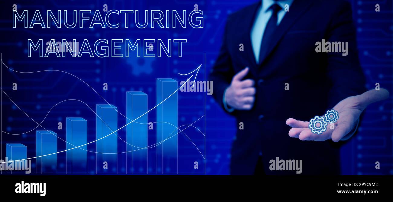 Handgeschriebenes Schild Manufacturing Management. Methoden für die Geschäftsdarstellung, mit denen definiert wird, wie Produkte hergestellt werden Stockfoto