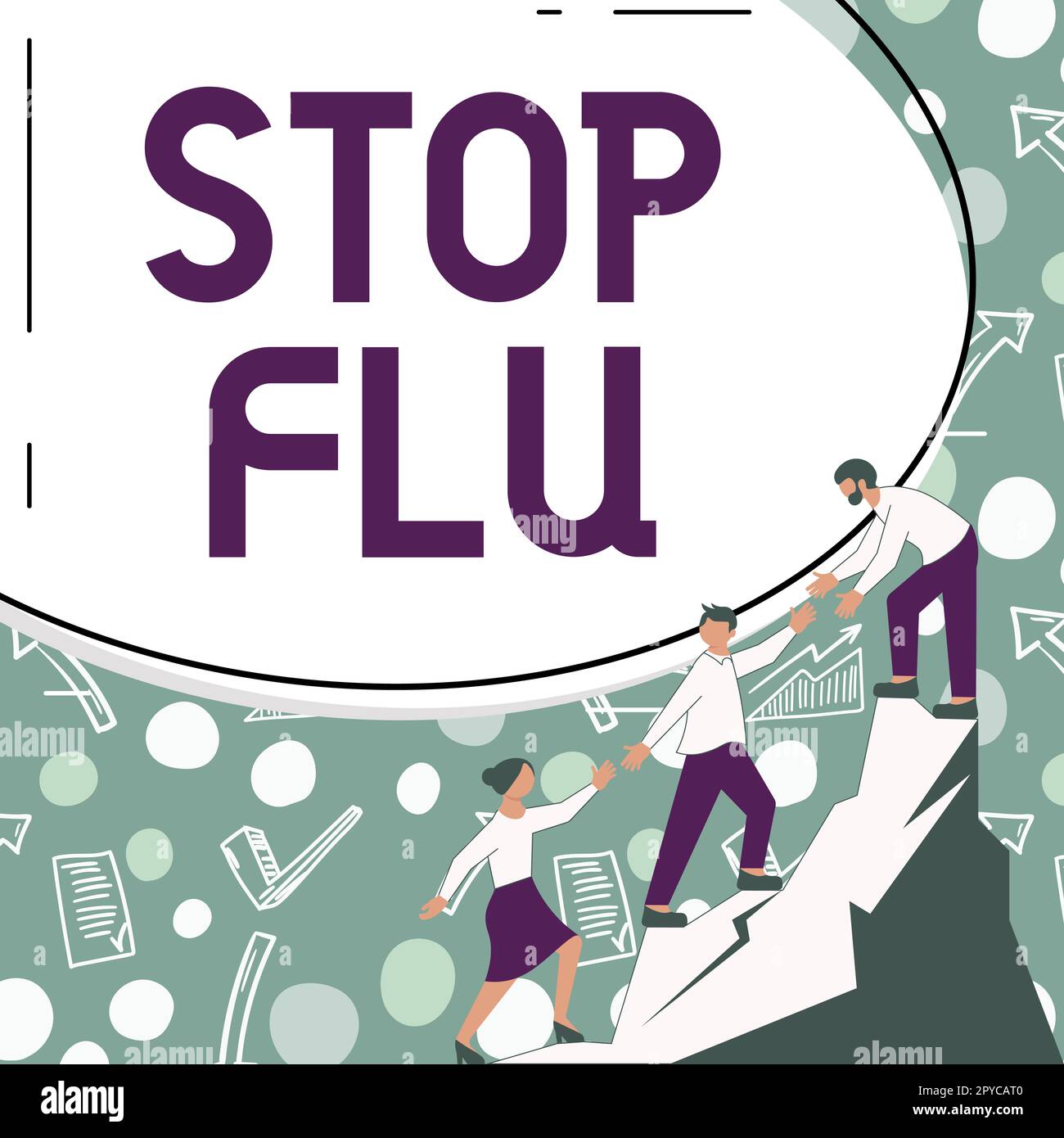 Inspiration mit Schild „Grippe stoppen“. Konzeptionelle Fotobehandlung der ansteckenden Atemwegserkrankung durch Influenzavirus Stockfoto