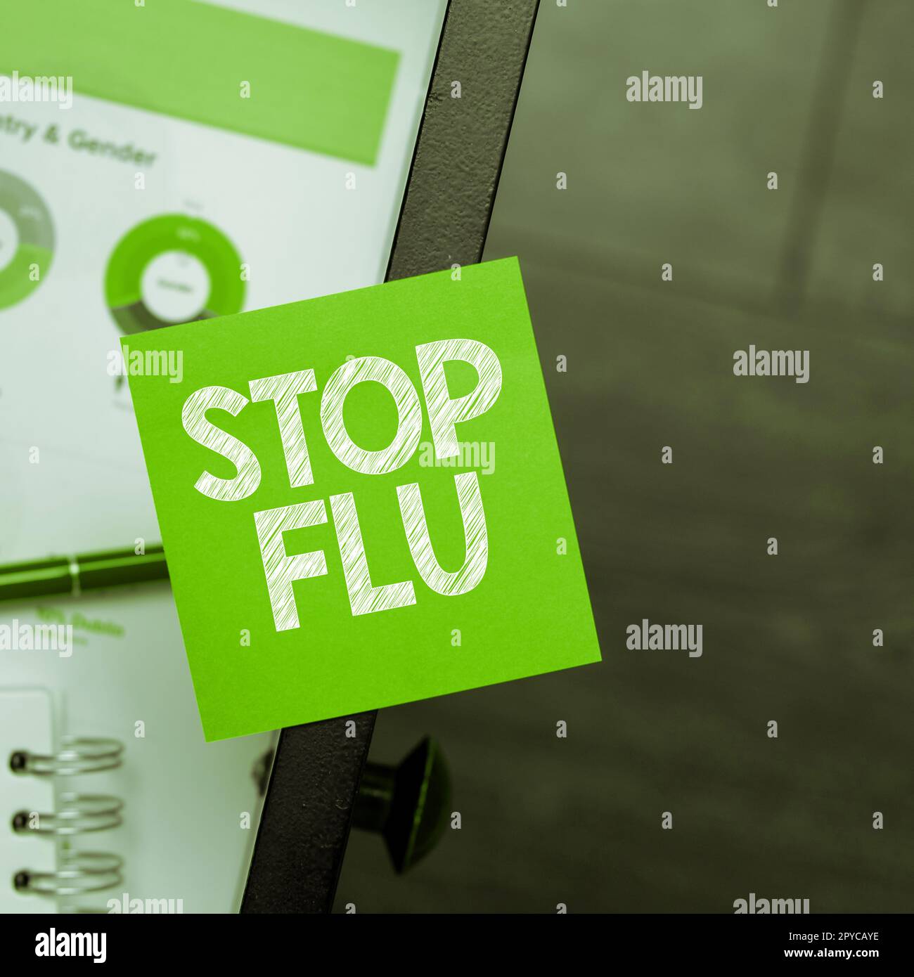 Schreiben Anzeigetext Stop Grippe. Business Showcase behandeln Sie die ansteckende Atemwegserkrankung, die durch Influenza-Virus verursacht wird Stockfoto