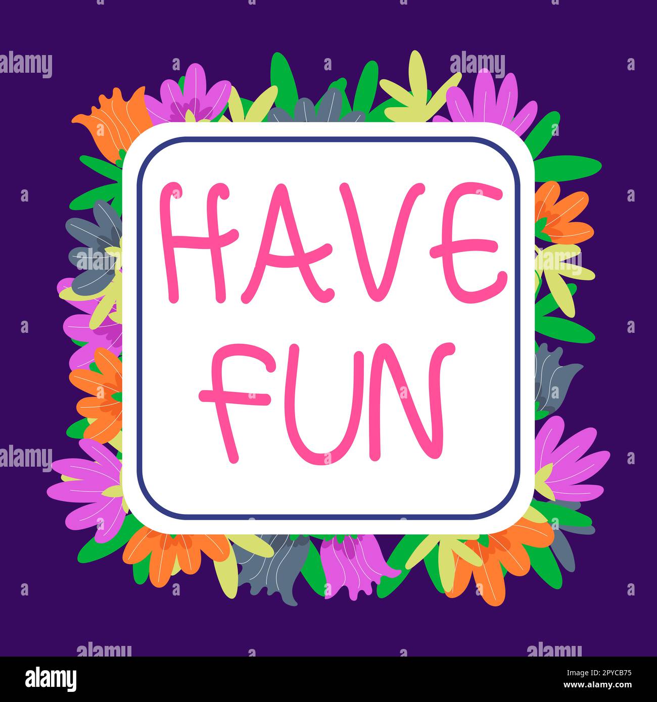 Textzeichen mit „Have Fun“. Ein Wort, das geschrieben wurde, wünscht jemandem eine gute und angenehme Zeit, wenn er etwas tut Stockfoto