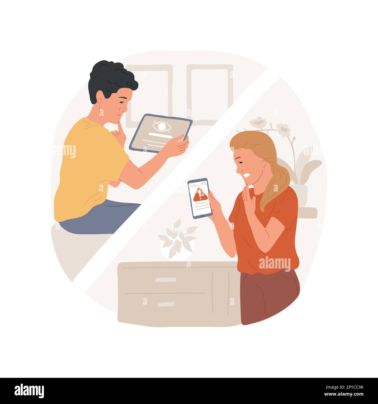 Gewalt elterliche Warnung isolierte Cartoon-Vektordarstellung. Eltern erhalten Benachrichtigung am Telefon, Jugendliche Gewaltwarnung, Überwachungssystem, digitales Wohlbefinden, Selbstmord Content Vector Cartoon. Stock Vektor