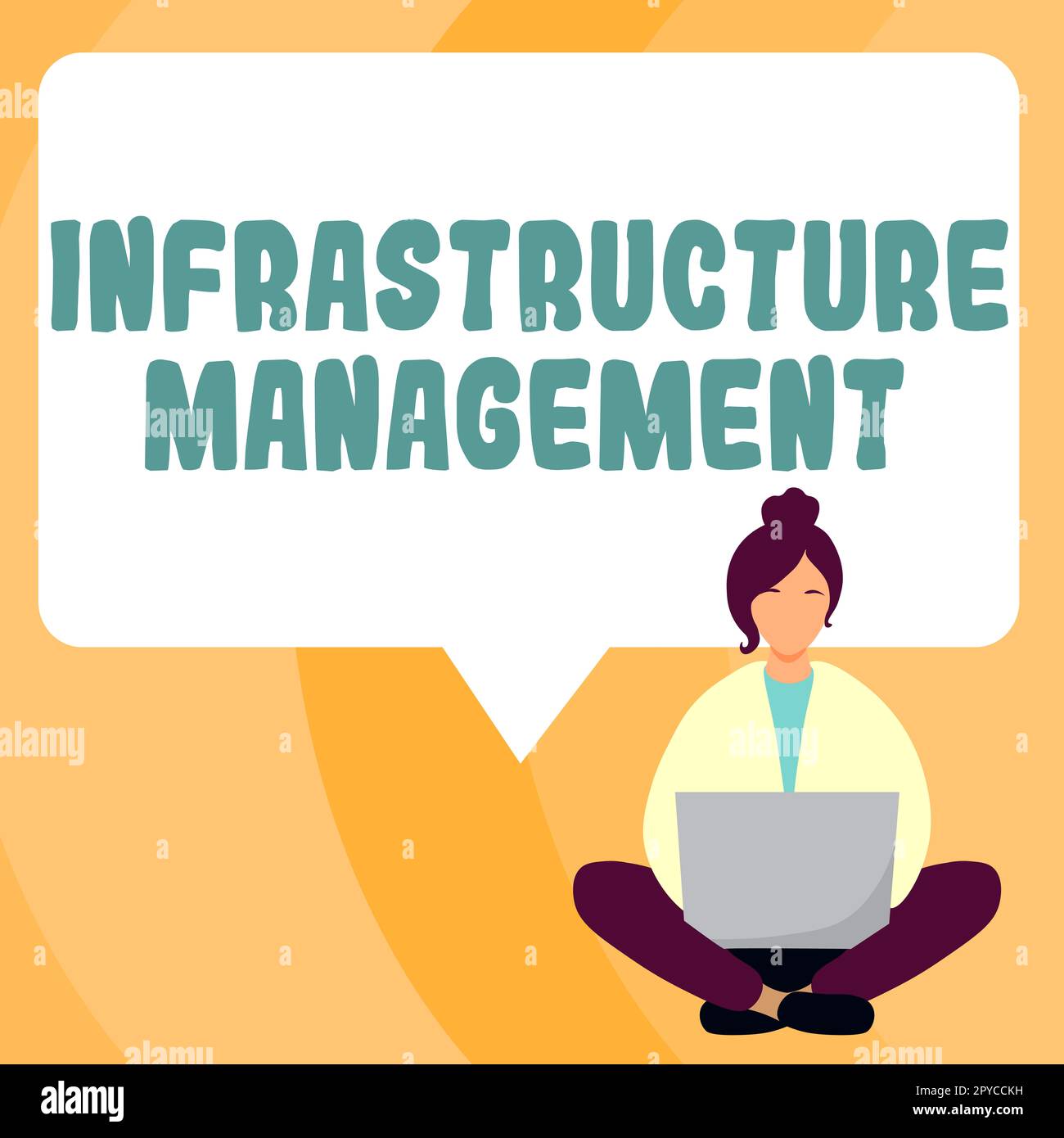Schild, das Infrastructure Management anzeigt. Konzept bedeutet Minimierung von Ausfallzeiten und Aufrechterhaltung der Unternehmensproduktivität Stockfoto