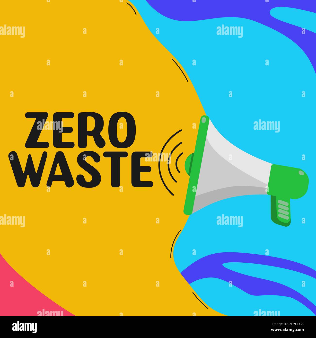 Inspiration mit dem Schild „Null Abfall“. Das Internet-Konzept industrielle Verantwortung umfasst Kompostierung, Recycling und Wiederverwendung Stockfoto