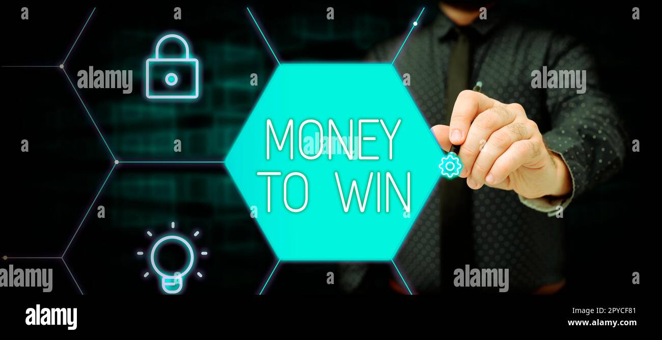 Textschild mit „Money to Win“. Business Showcase die Berechnung der Einnahmen wird erreicht werden, etwas zu tun Stockfoto