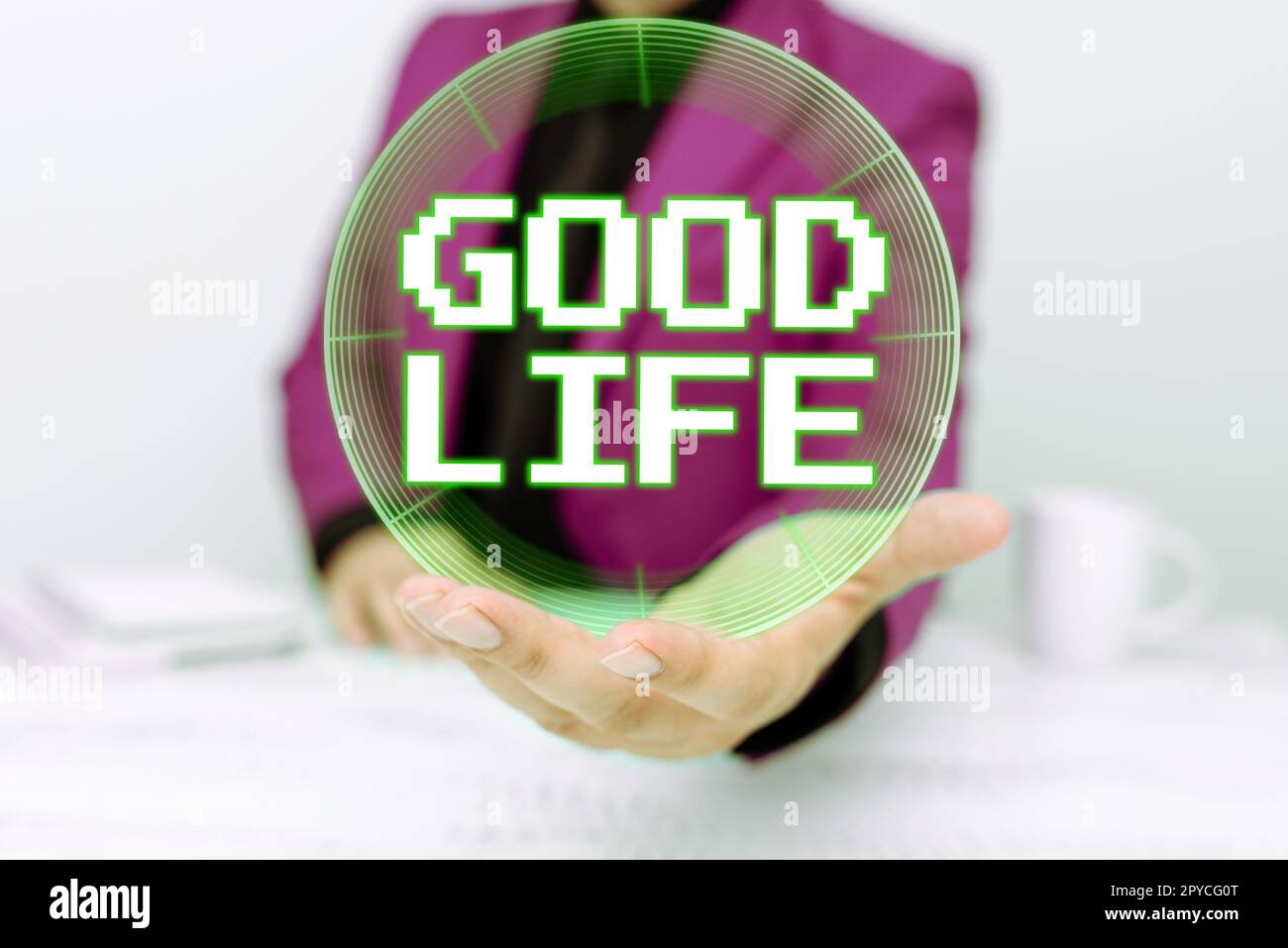 Schild mit der Aufschrift Good Life. Konzept bedeutet, in Komfort und Luxus zu leben, ohne Probleme oder Sorgen Stockfoto