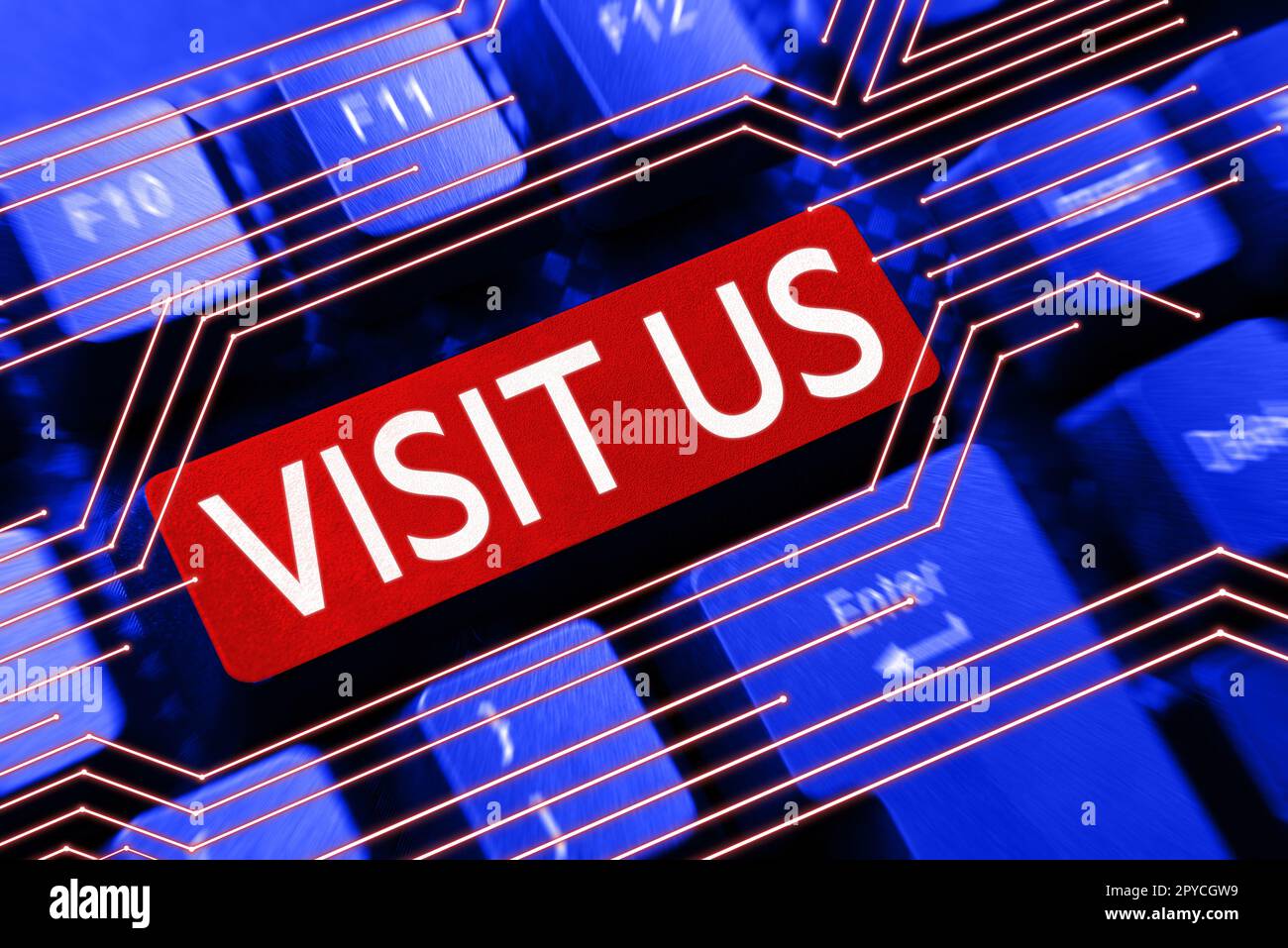 Schild mit „Visit US“. Konzept bedeutet Einladung Beobachten Sie Eine Webseite Link zum Homepage-Blog Internet Stockfoto