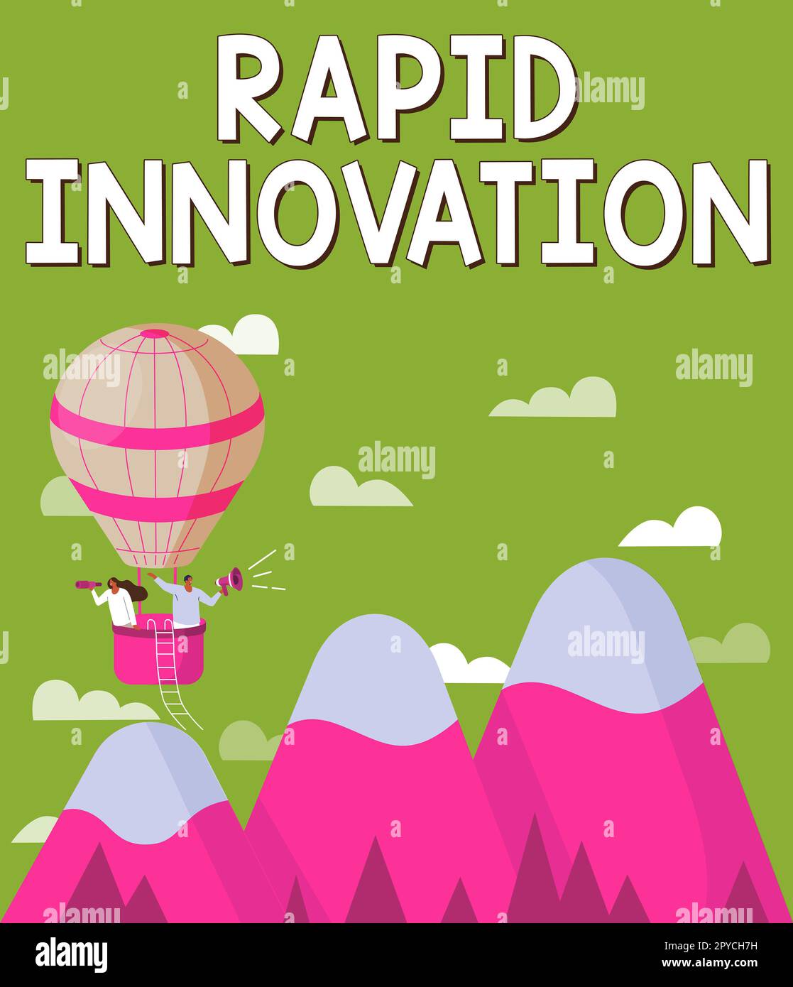 Schild mit der Aufschrift „Rapid Innovation“. Wort für Merkmal einer Website, die Suchmaschinenalgorithmen verwendet Stockfoto