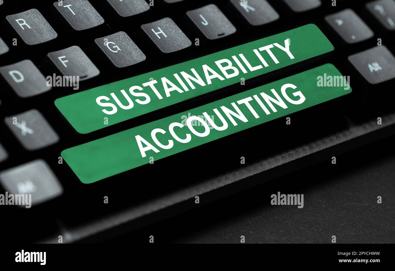 Schreiben von Text mit Anzeige in Sustainability Accounting. Wort für die Fähigkeit, auf einer bestimmten Geschwindigkeit und einem bestimmten Niveau gehalten zu werden Stockfoto