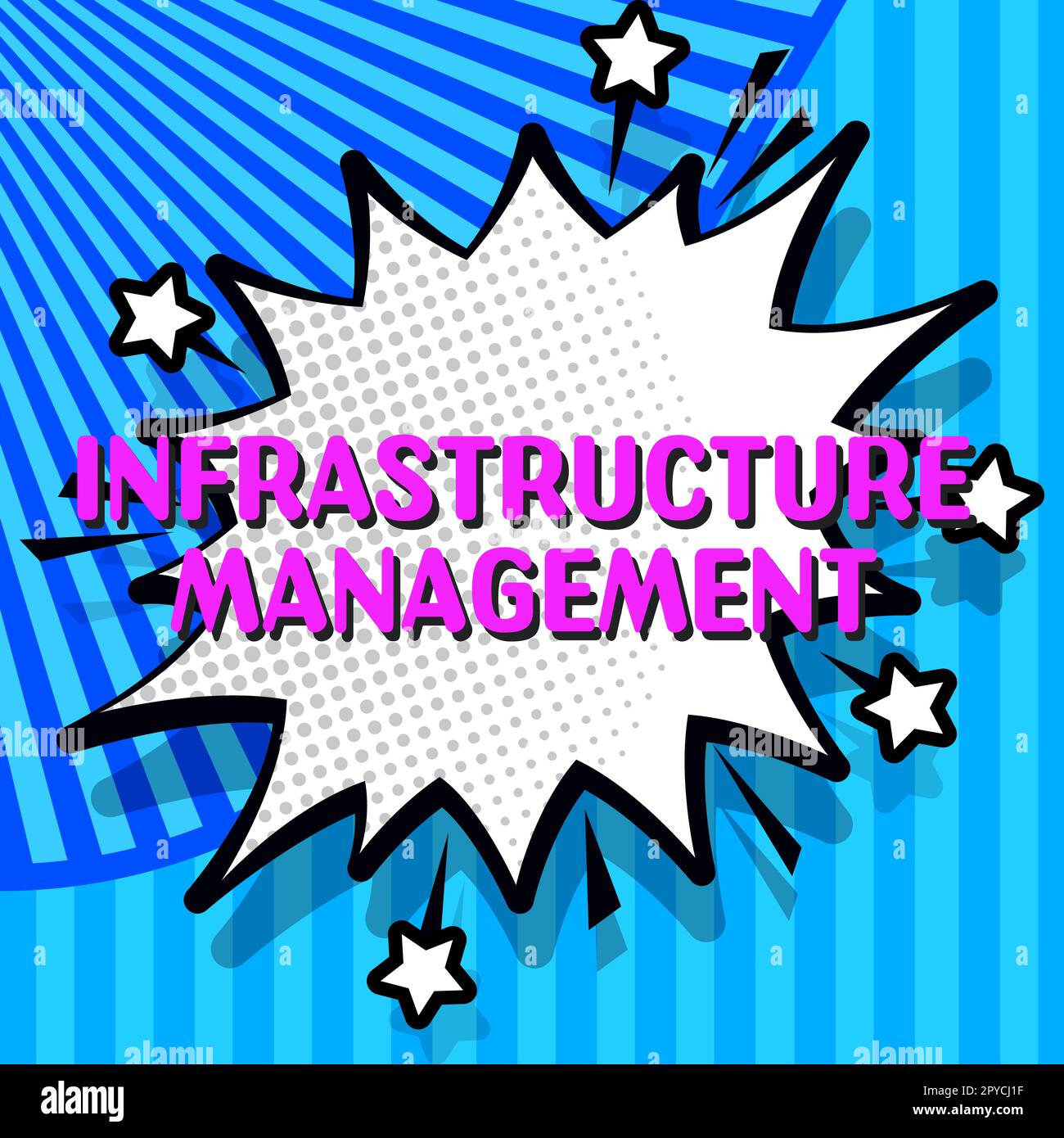 Schild, das Infrastructure Management anzeigt. Konzept bedeutet Minimierung von Ausfallzeiten und Aufrechterhaltung der Unternehmensproduktivität Stockfoto