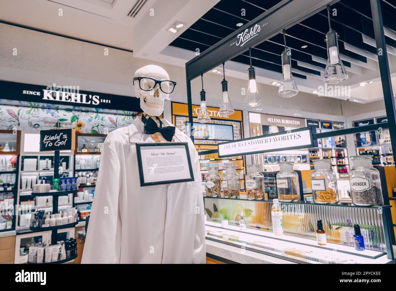 19. Januar 2023, Dubai, Vereinigte Arabische Emirate: Herr Bones im Kiehls Store, berühmt für seine Kosmetikprodukte Stockfoto