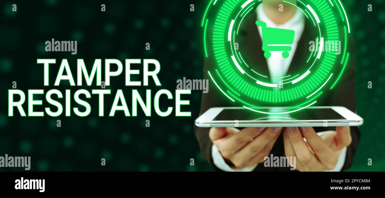 Konzeptionelle Anzeige Manipulationssicherheit. Wort für Zurückhaltung gegenüber körperlichen Schäden, Drohungen, Einschüchterung oder korrupter Überzeugungsarbeit Stockfoto