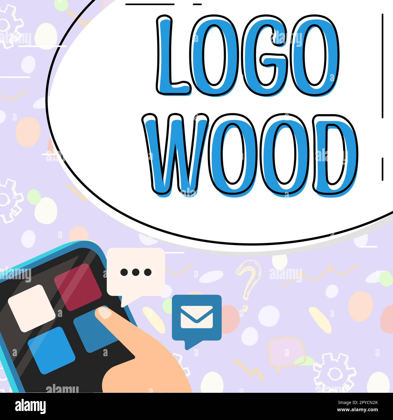 Schild mit Logo Holz. Internet-Konzept erkennbares Design oder Symbol eines Unternehmens, das auf Holz eingeschrieben ist Stockfoto