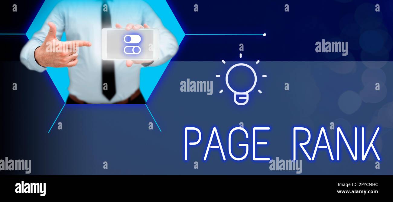 Text zur Anzeige des Rankings der Inspirationsseite. Konzept, das einen Wert darstellt, der einer Webseite als Maß für ihre Beliebtheit zugewiesen wird Stockfoto