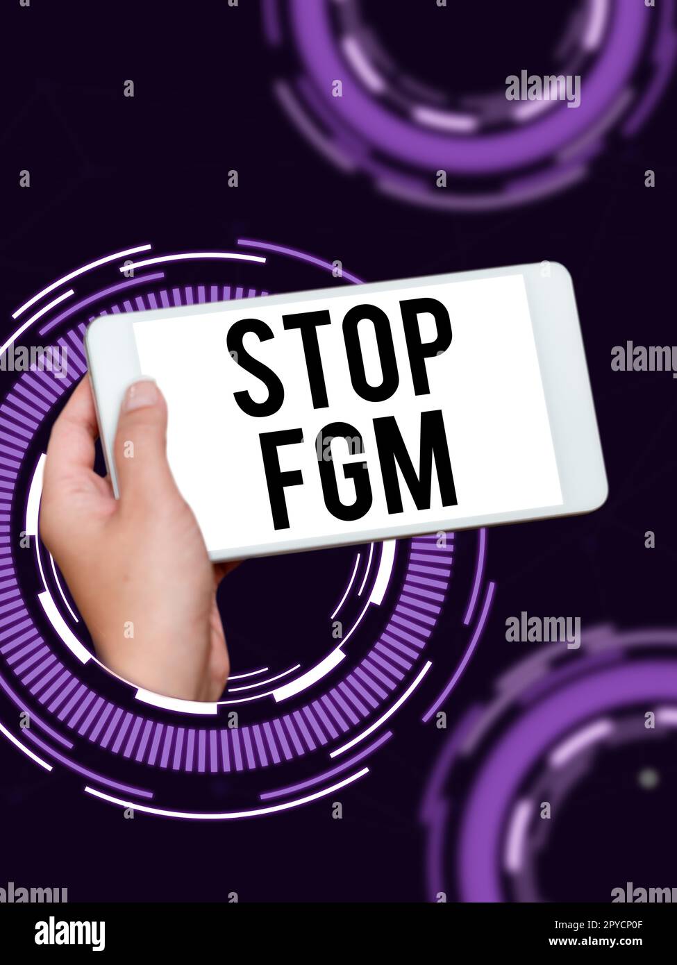 Konzeptionelle Anzeige FGM stoppen. Begriff "Bedeutung" beendet Genitalschnitt und Beschneidung der Frau Stockfoto