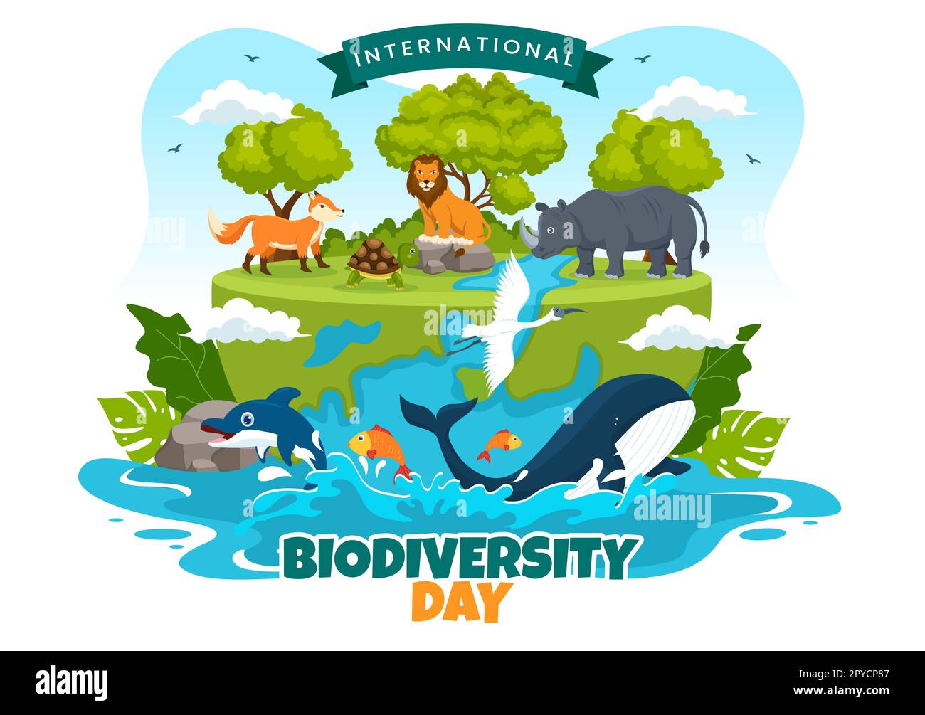 Welttag der biologischen Vielfalt am 22. Mai Illustration mit biologischer Vielfalt, Erde und Tier in flachem Cartoon handgezeichnet für Landing-Page-Vorlagen Stockfoto