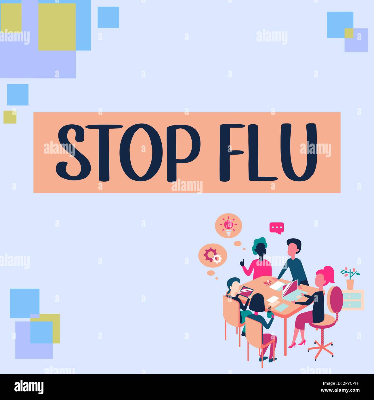 Inspiration mit Schild „Grippe stoppen“. Geschäftsübersicht Behandlung der ansteckenden Atemwegserkrankung durch Grippevirus Stockfoto