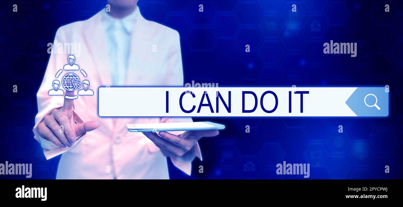 Mit der Hand ein Schild "Ich kann es tun" schreiben. Konzept bedeutet Bereitschaft, Herausforderungen anzunehmen und anzunehmen, gute Einstellung Stockfoto
