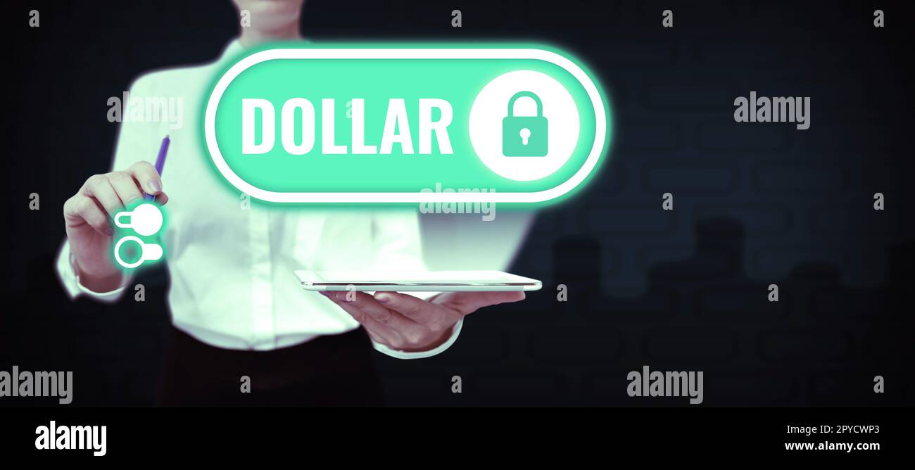 Handschriftlicher Text Dollar. Die Geschäfte zeigen ein Stück Papiergeld im Wert von einem Dollar US-Notenschein Stockfoto