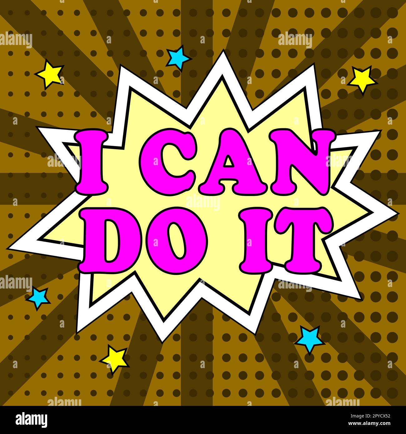Mit der Hand ein Schild "Ich kann es tun" schreiben. Wort für eifrige Bereitschaft, Herausforderungen anzunehmen und anzunehmen, gute Einstellung Stockfoto