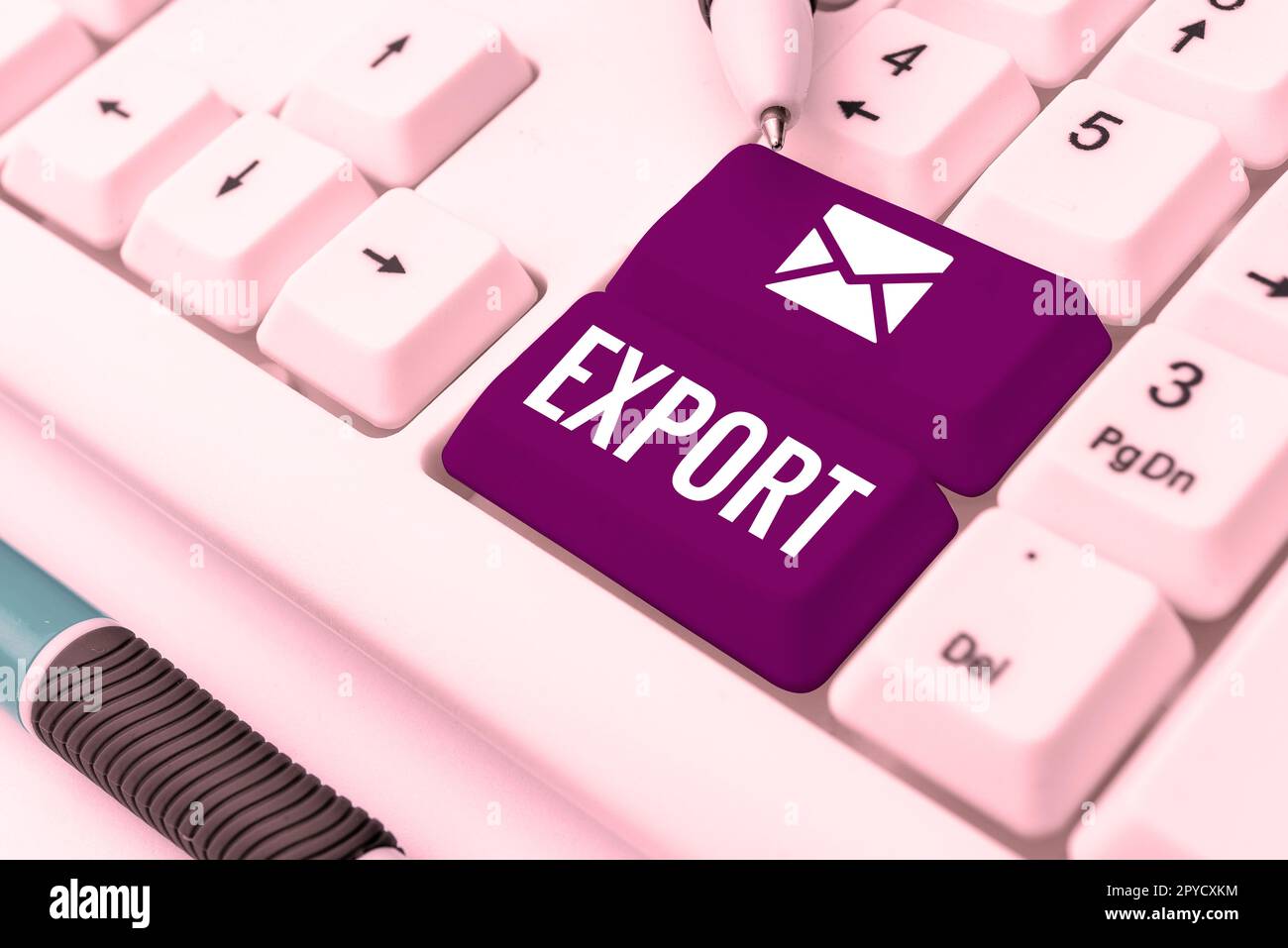 Export der konzeptionellen Anzeige. Geschäftsansatz Versand von Waren oder Dienstleistungen in ein anderes Land zum Verkauf Massenproduktion Stockfoto