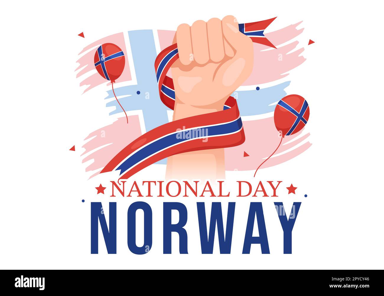 Norwegischer Nationalfeiertag am 17. Mai Illustration mit norwegischer Flagge und Feiertagsfeier in flachem Cartoon, handgezeichnet für Landing-Page-Vorlagen Stockfoto