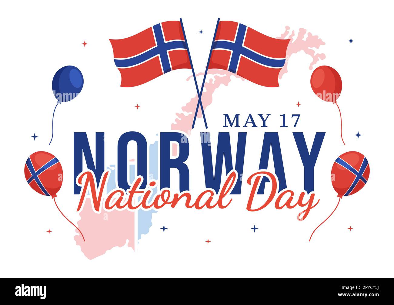Norwegischer Nationalfeiertag am 17. Mai Illustration mit norwegischer Flagge und Feiertagsfeier in flachem Cartoon, handgezeichnet für Landing-Page-Vorlagen Stockfoto