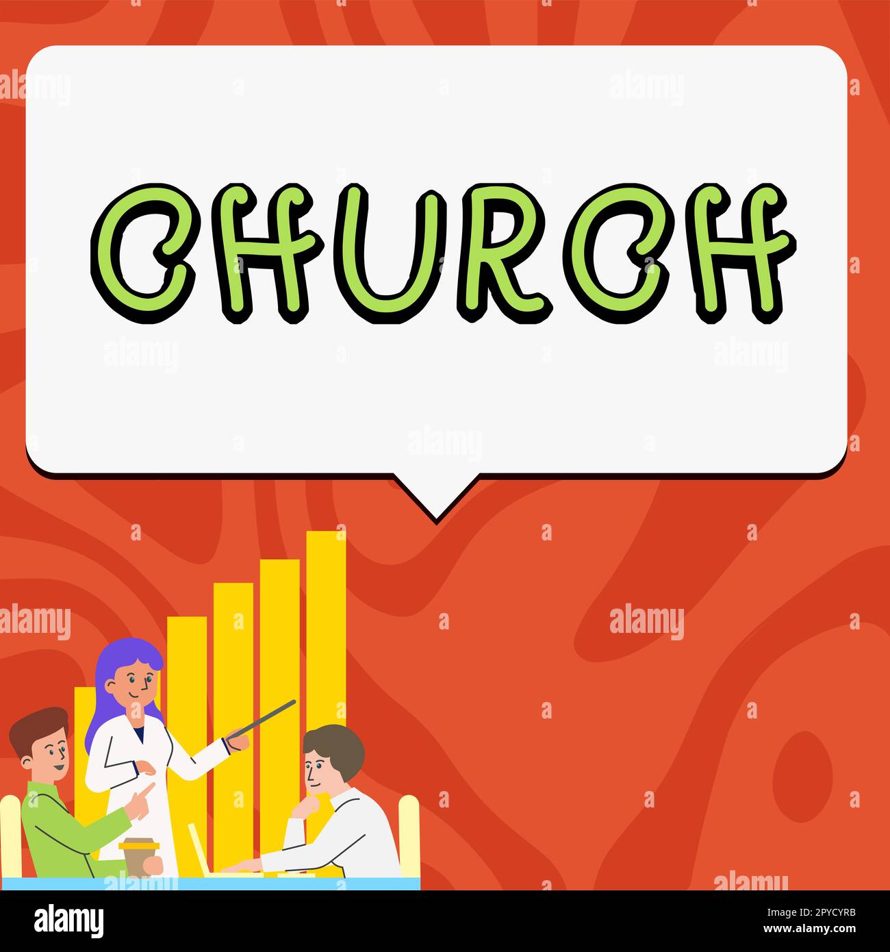 Handgeschriebenes Schild Kirche. Das Wort für Gebäude wird für öffentliche christliche Gottesdienste verwendet. Religiöser spiritueller Ort Stockfoto