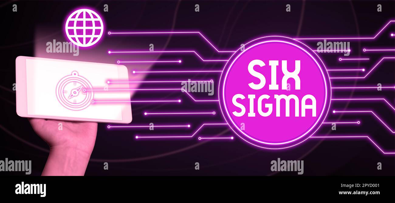 Textzeichen mit Six Sigma. Managementtechniken für den Geschäftsansatz zur Verbesserung von Geschäftsprozessen Stockfoto