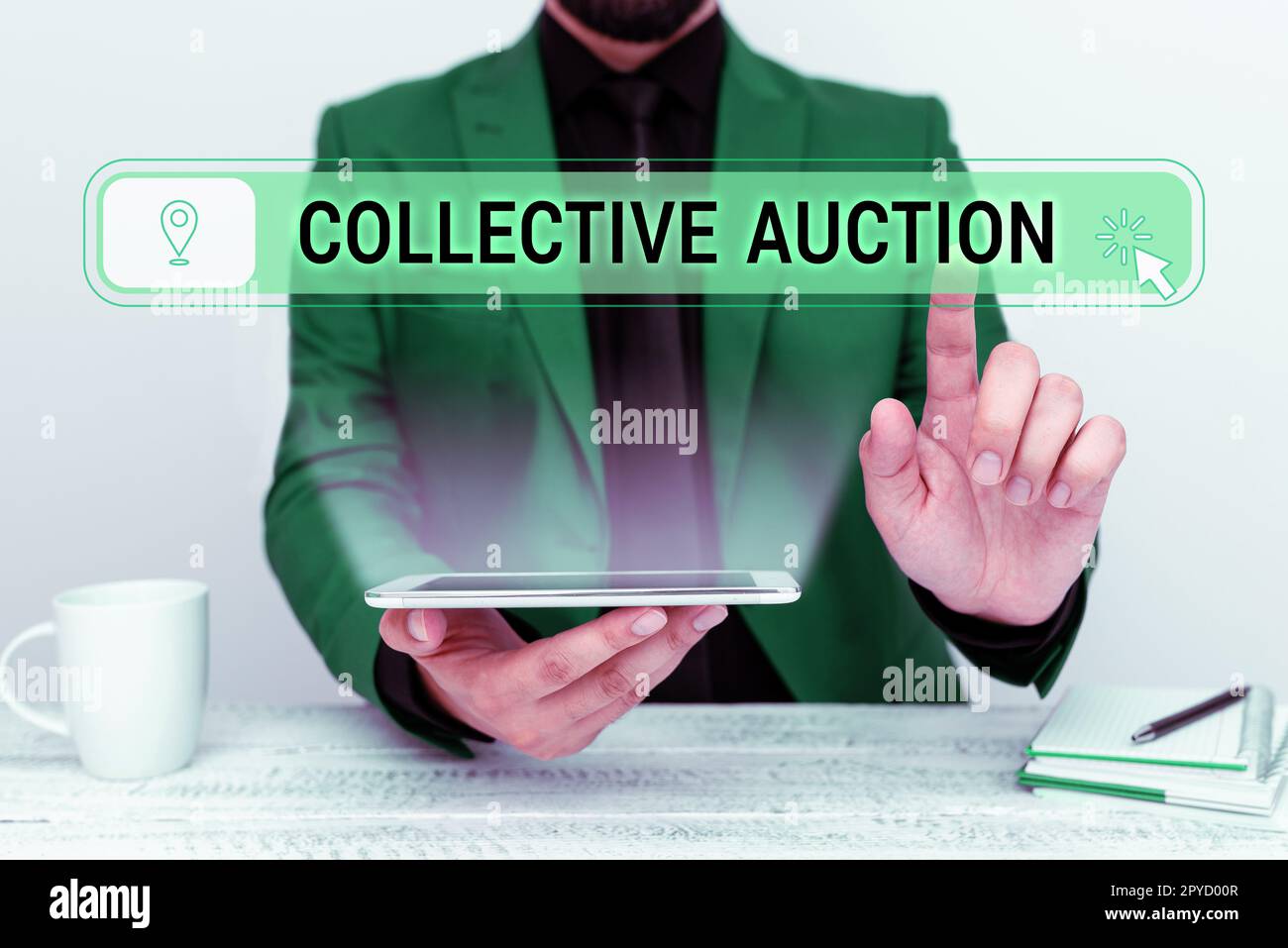 Text mit Inspiration Collective Auction. Unternehmen präsentieren das Sammeln und Messen von Informationen zu interessanten Variablen Stockfoto