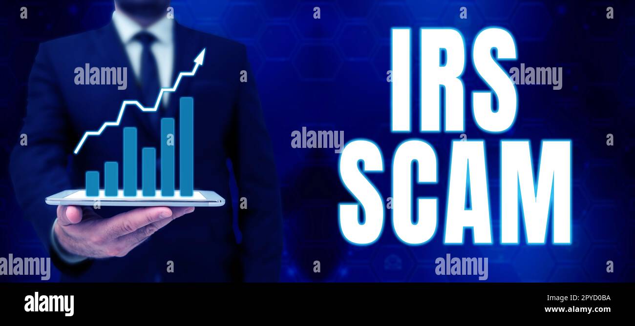 Konzeptionelle Bildunterschrift IRS Scam. Wort für gezielte Steuerzahler, indem er vorgibt, Internal Revenue Service zu sein Stockfoto