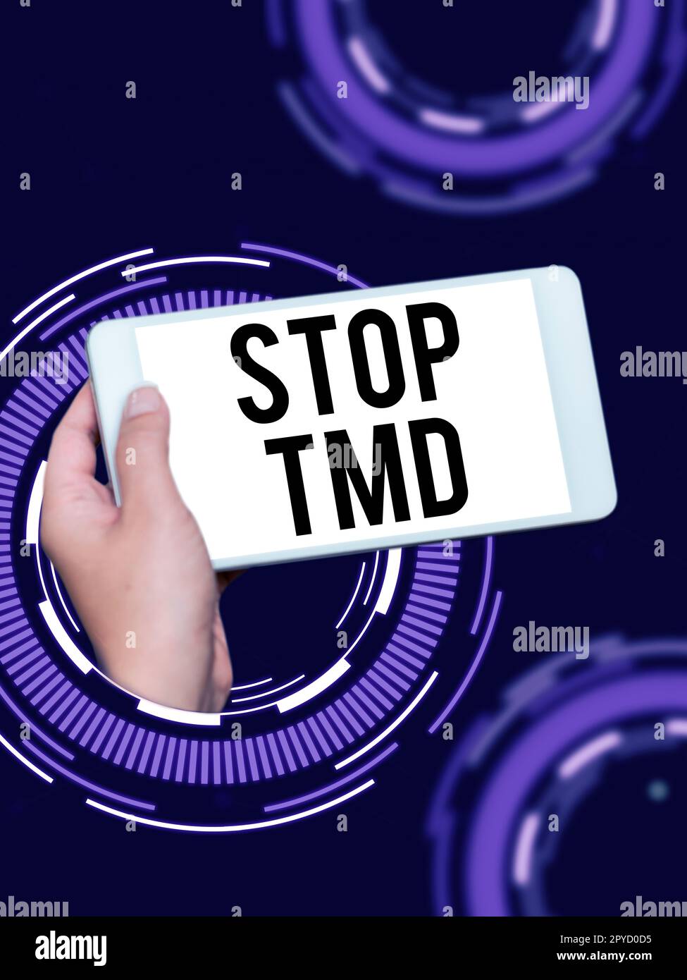 Textzeichen mit „Stop TMD“ (TMD stoppen). Geschäftskonzept verhindern die Störung oder das Problem, das die Kaumuskulatur betrifft Stockfoto