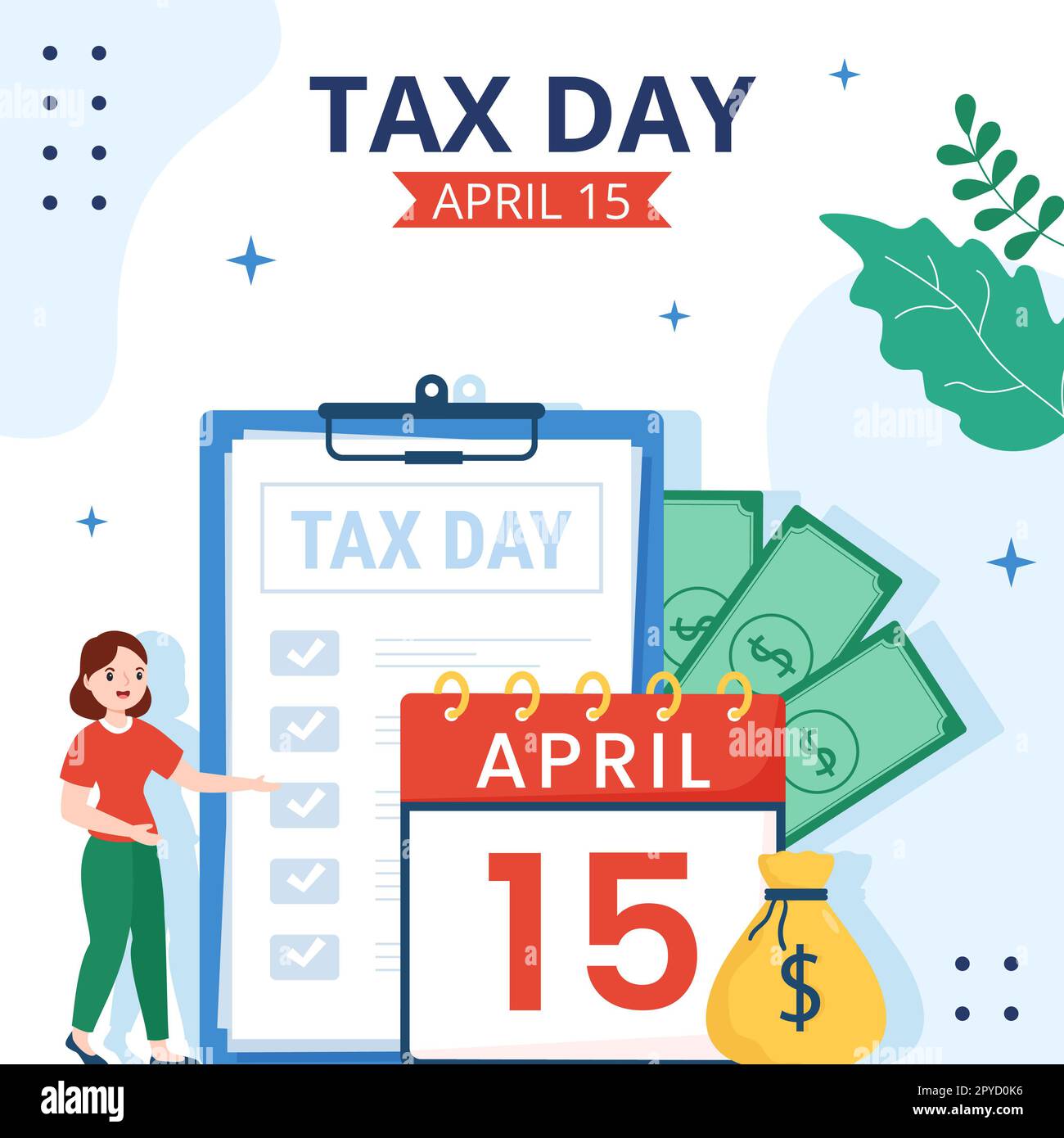 Tax Day Social Media Hintergrundillustration Handgezeichnete Cartoon-Vorlagen Stockfoto