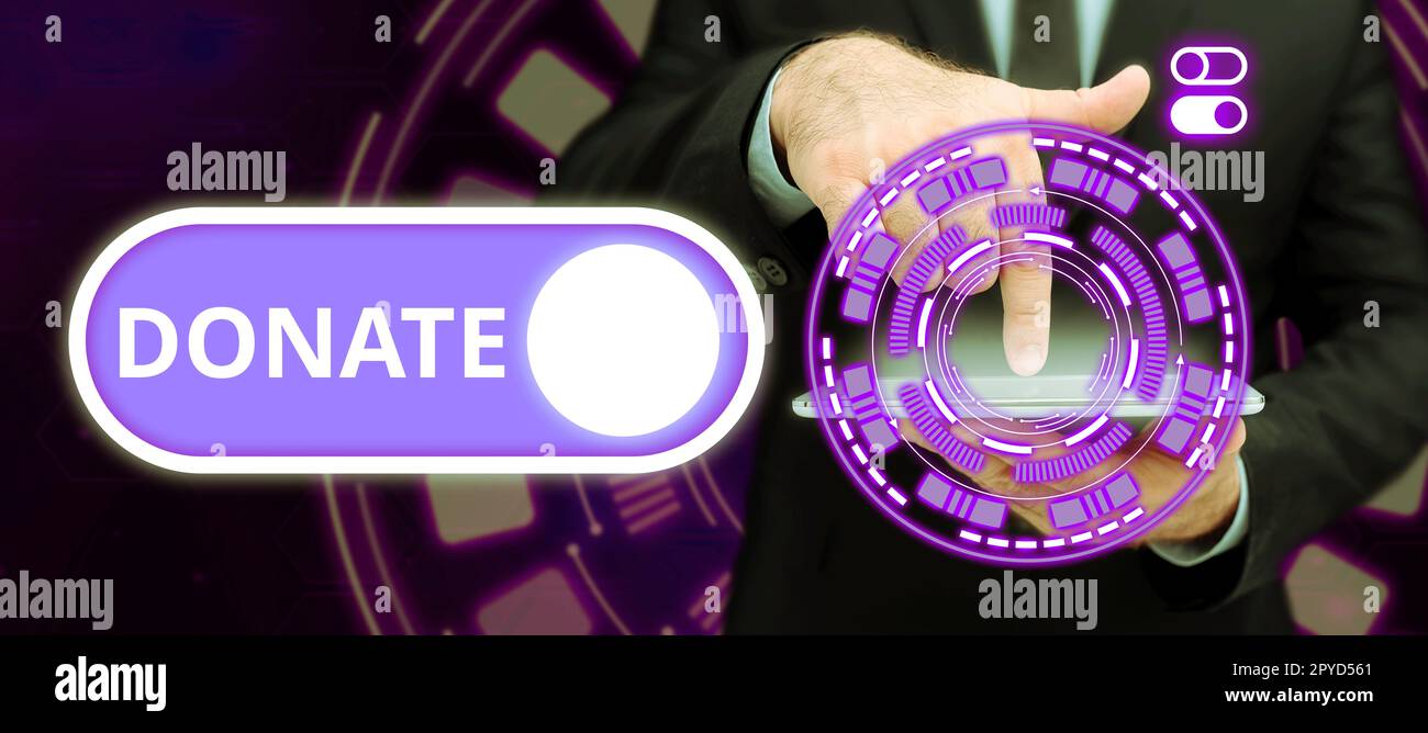 Konzeptionelle Darstellung Spenden. Konzept bedeutet, Geld oder Waren für einen guten Zweck zu geben, zum Beispiel an wohltätige Zwecke oder Menschen Stockfoto