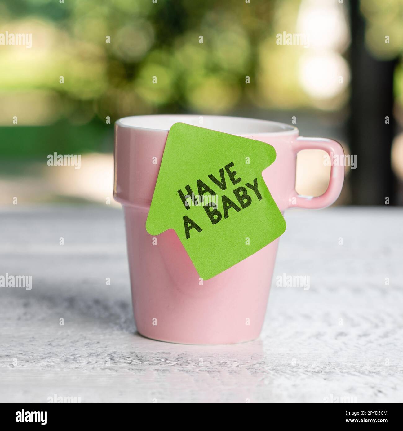 Inspiration mit dem Schild „Have A Baby“. Unternehmensübersicht Eltern erwarten oder bekommen ein Neugeborenes Stockfoto
