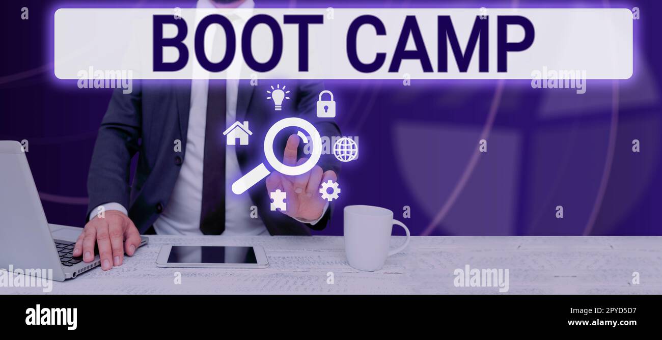Handschrift Text Boot Camp. Geschäftsansatz Militärtrainingslager für neue Rekruten harte Disziplin Fitness Stockfoto