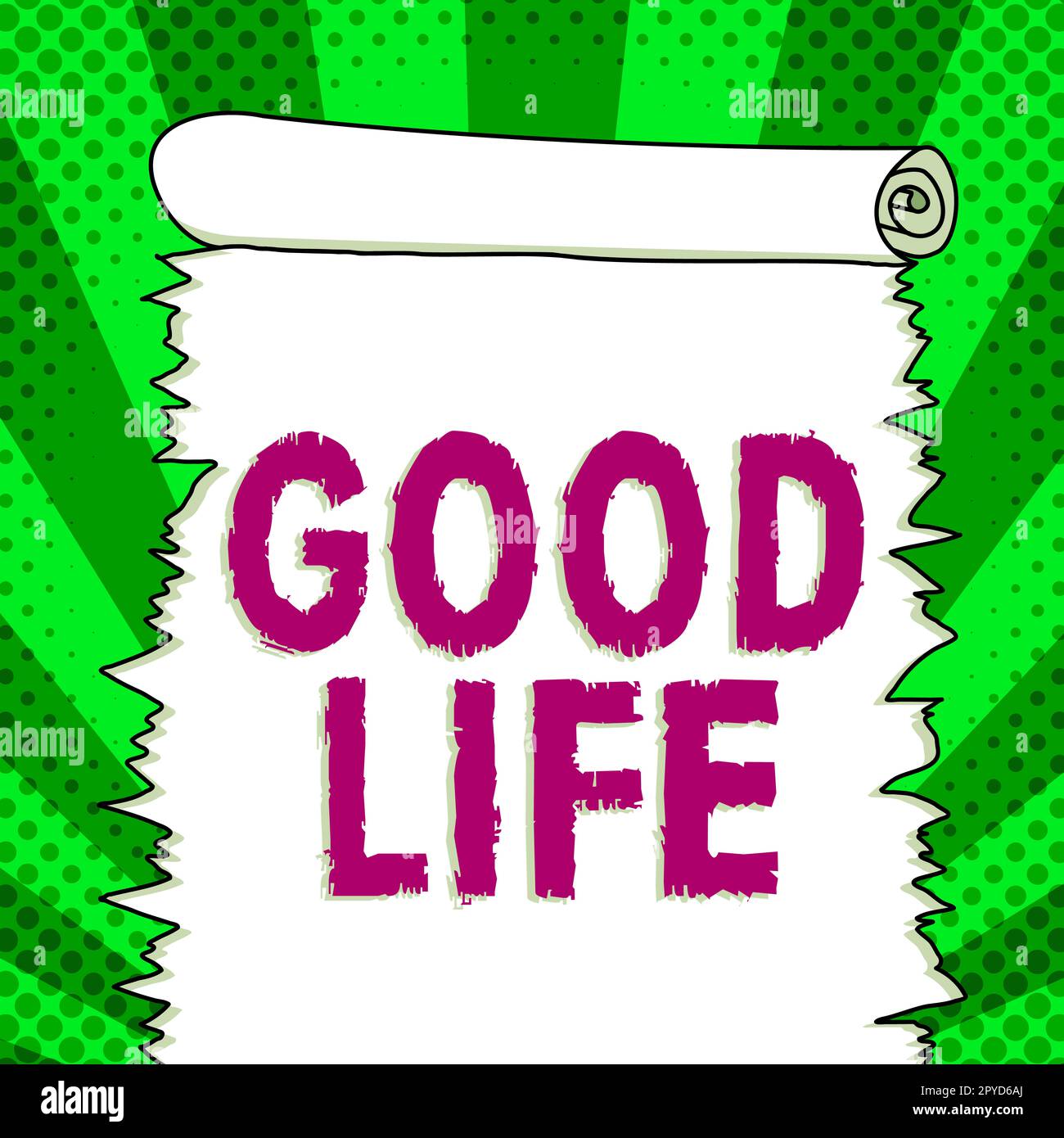 Textzeichen mit „Good Life“. Internetkonzept Wohnen in Komfort und Luxus mit wenigen Problemen oder Sorgen Stockfoto