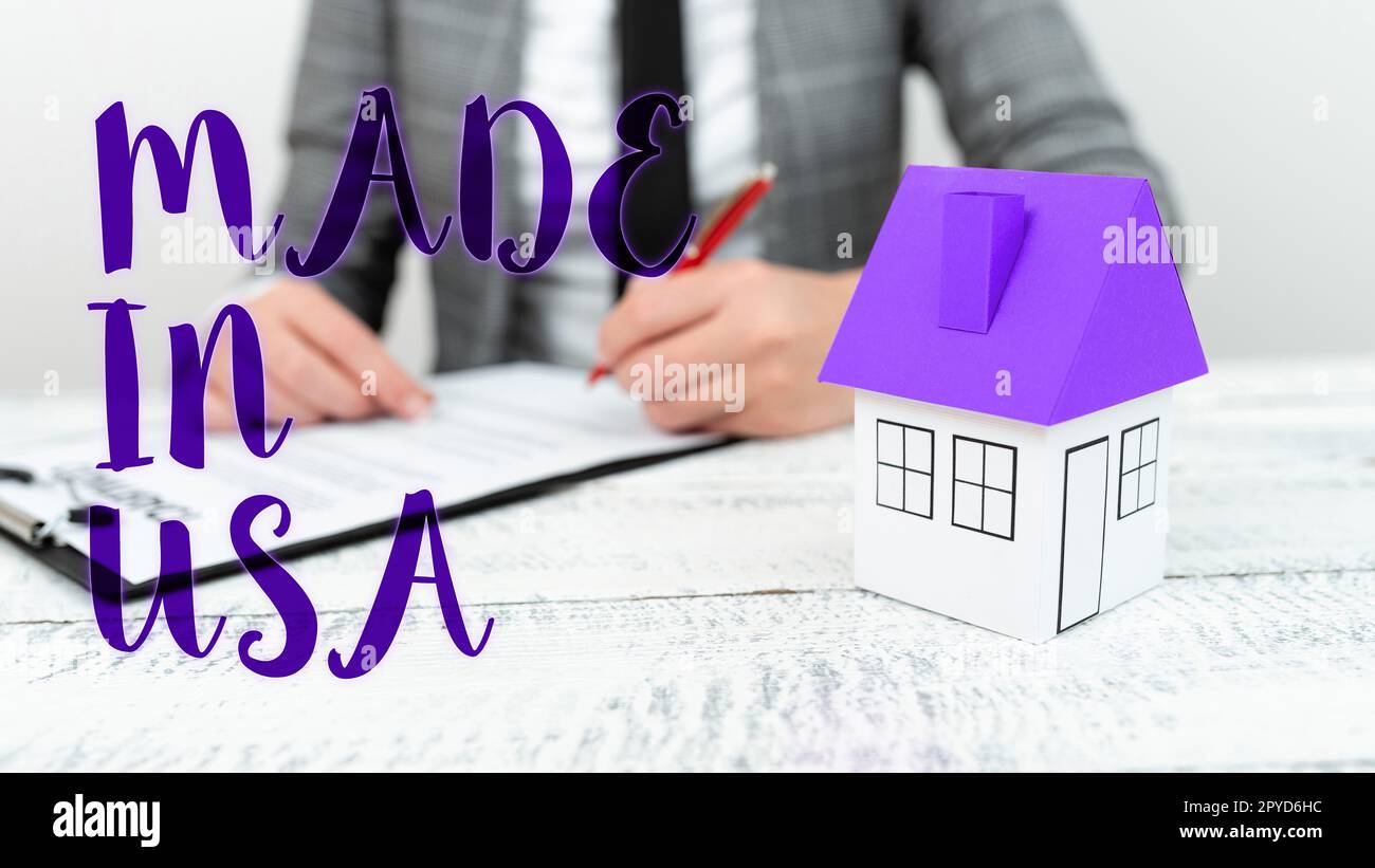 Konzeptionelle Bildunterschrift Made in USA. Business Showcase US-amerikanische Marke, in den USA hergestelltes lokales Produkt Stockfoto