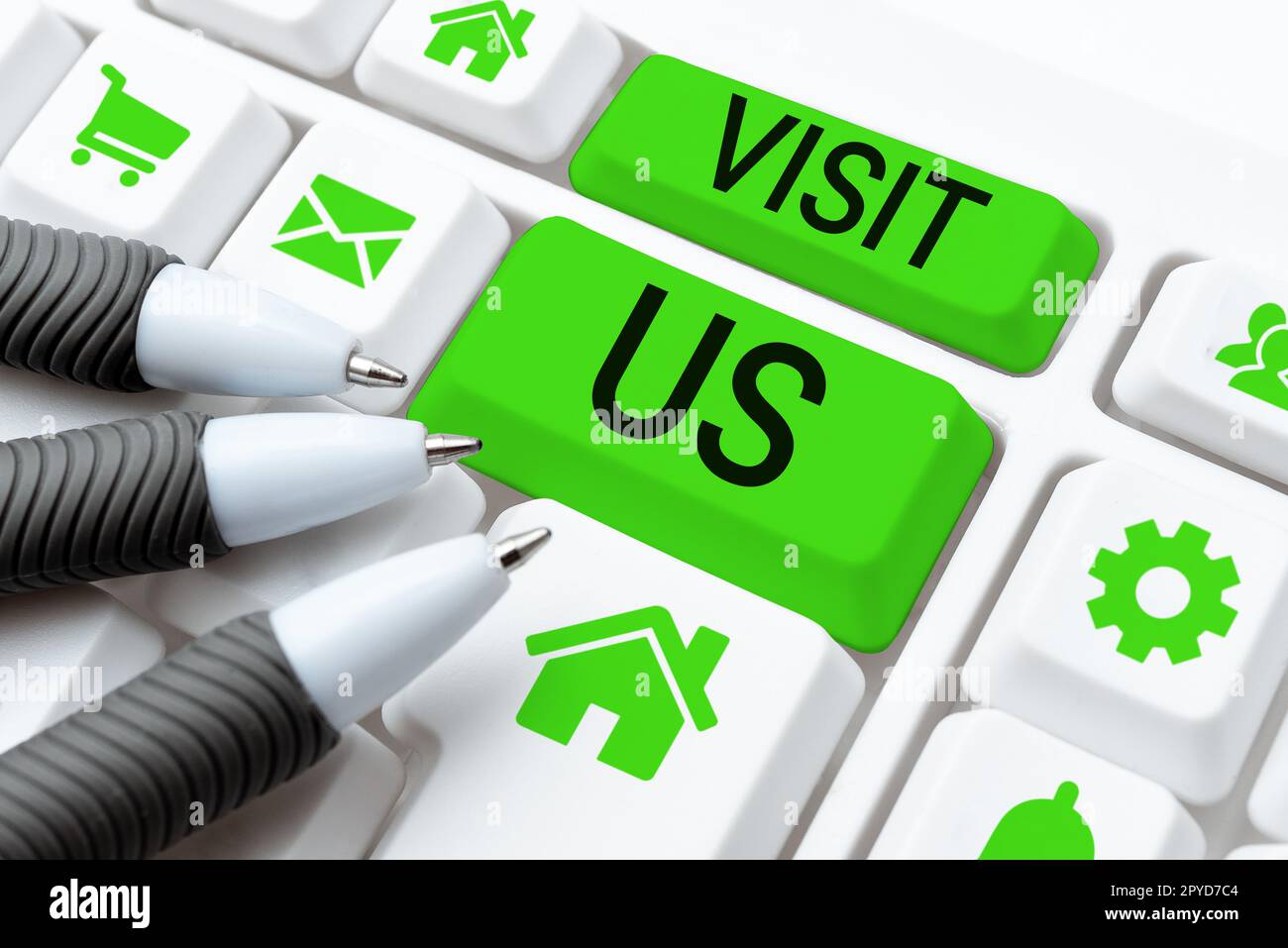 Schild mit „Visit US“. Word für Einladung Webseite ansehen Link zum Homepage-Blog Internet Stockfoto