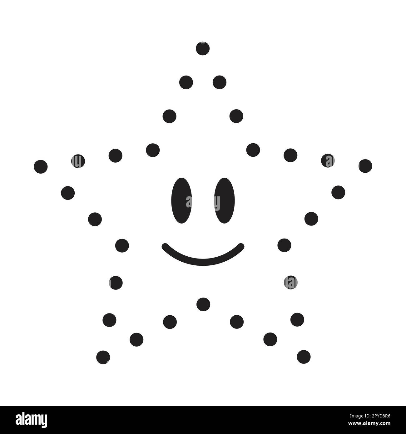 Gepunktete Sternform zum Zeichnen von Linien für Kinder im Vorschul- und Kindergarten zum Zeichnen und Handschreiben Stockfoto