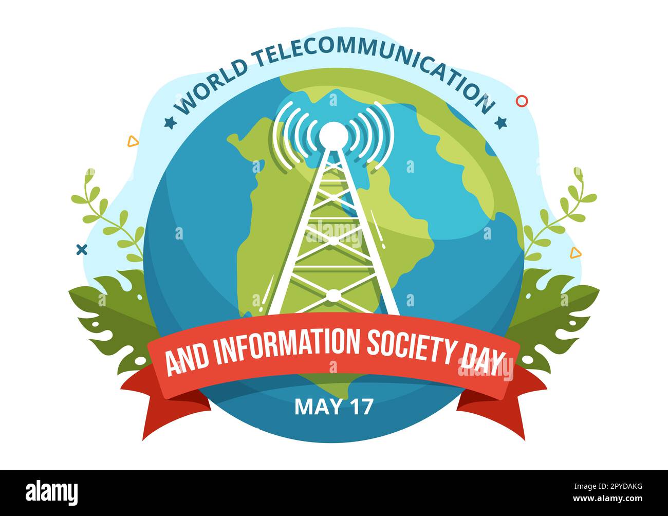Welttag für Telekommunikation und Informationsgesellschaft am 17. Mai Illustration mit dem Kommunikationsnetzwerk der Erde in handgezeichneten Vorlagen Stockfoto